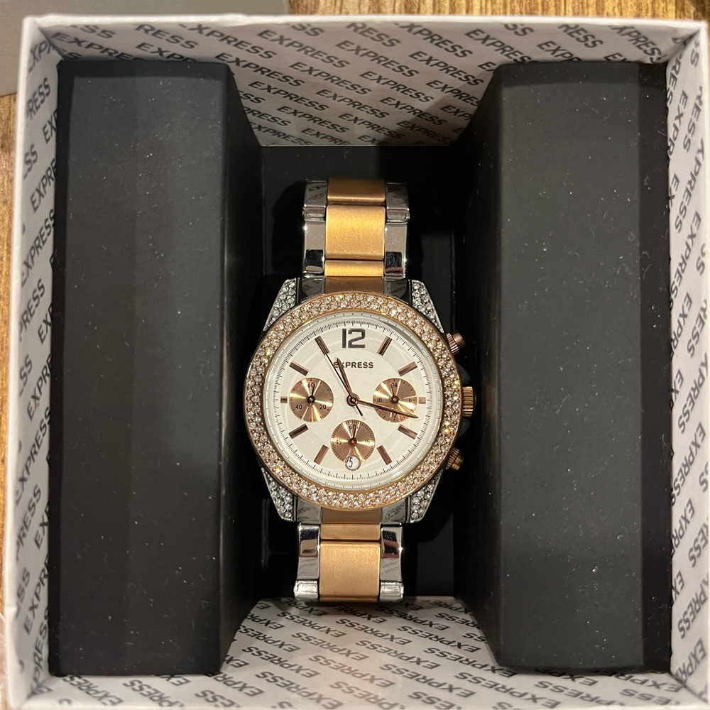 EXPRESS TWO TONE QUARTZ WATCH - CRYSTALS ON BEZEL
